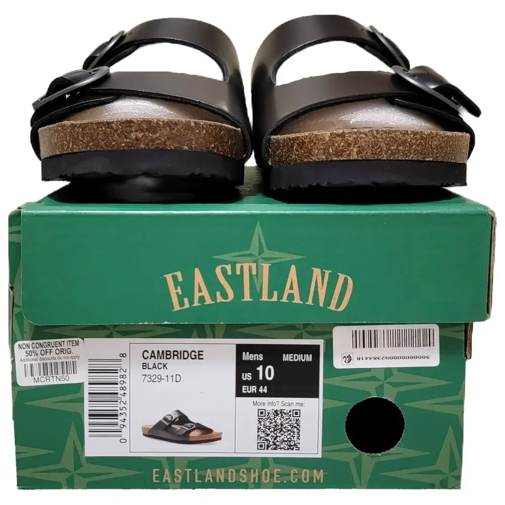 Eastland Men Cambridge Slip On Footbed Sandals Size US 10M Black Leather